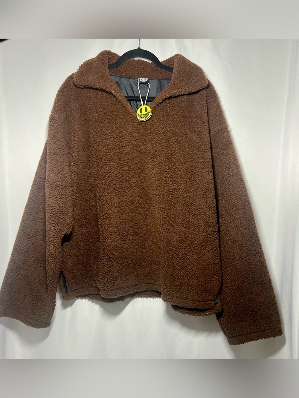 NWT Sourire Worldwide Brown Teddy Fleece Quarter Zip Oversized Sweater Large